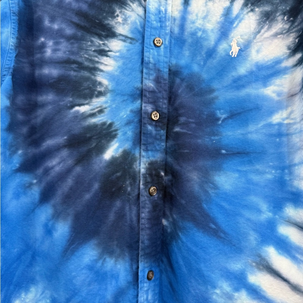 Polo Ralph Lauren Blue Tie Dye Oxford Shirt Logo Button Down Festival Statement - Picture 7 of 12
